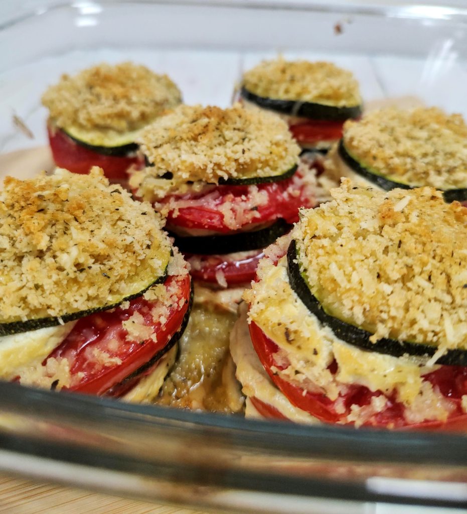 A pan of baked Lasagna Stacks
